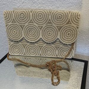 Elegant Beaded Clutch Set - Cream